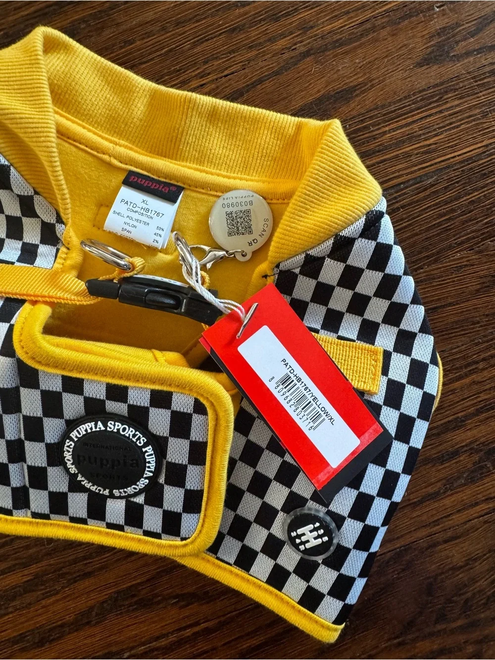 Puppia Sports Yellow & Black Checkered Dog Harness Vest Brand New w/Tags